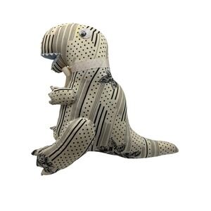 Handmade Stuffed Dinosaur Toy Plush T Rex Novelty Black White Print